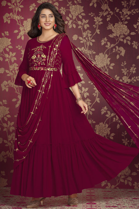 Captivating Function Wear Maroon Color Georgette Gown With Dupatta in 2023  | Gown with dupatta, Floor length anarkali, Anarkali suit
